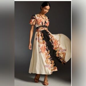 Anthropologie Cream Maxi Sundress with Flutter Sleeves